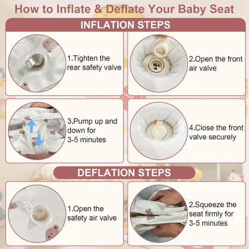 Miniatura 4 de Asiento inflable para bebé de 3 a 36 meses, silla de bebé con cerca y bomba de aire incorporada, asiento de piso inflable para bebé con soporte