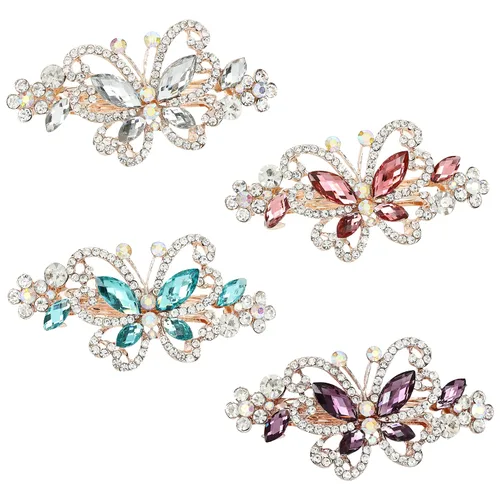 Miniatura 11 de inSowni Paquete de 4 Pasadores de Cabello Franceses de Metal de Lujo con Purpurina Brillante, Gemas Enjoyadas, Cristales con Diamantes de Imitación