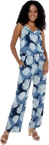 Miniatura 2 de Camisa hawaiana Luau o overol con cuello en V para parejas con bolsillos en color azul marino de palma del Pacífico