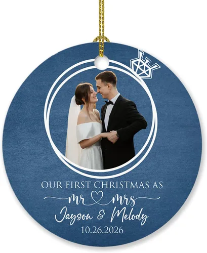 Miniatura 24 de Foto personalizada, adorno de matrimonio de nuestra primera Navidad 2023, regalo para novio, novia, señor y señora, foto y calendario, adorno