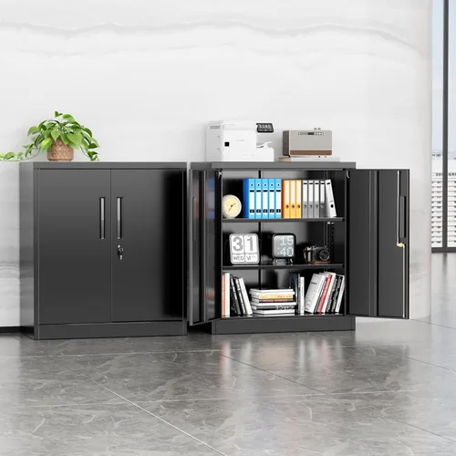 Miniatura 8 de INTERGREAT Armario de almacenamiento de metal para garaje, armario de almacenamiento con cerradura de 36 pulgadas con 2 puertas y 2 estantes Negro