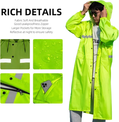 Miniatura 4 de Coralrain Impermeable largo con capucha de seguridad, impermeable, chaqueta de lluvia de emergencia, poncho para hombres, mujeres y adultos