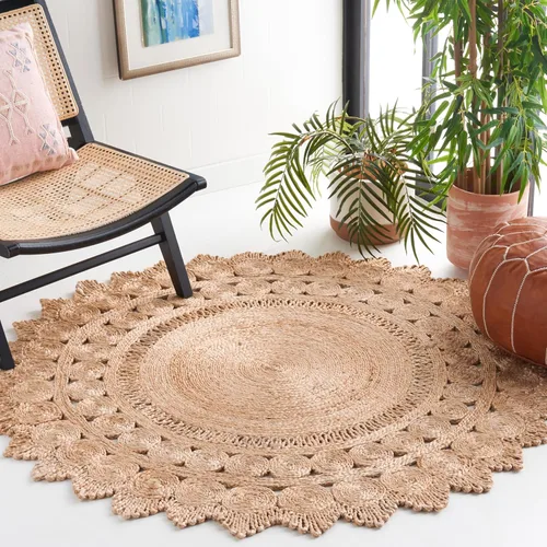 Miniatura 4 de SAFAVIEH Alfombra de área de colección de fibra natural, redonda, 3 pies, natural, diseño de yute de granja, ideal para zonas de alto tráfico