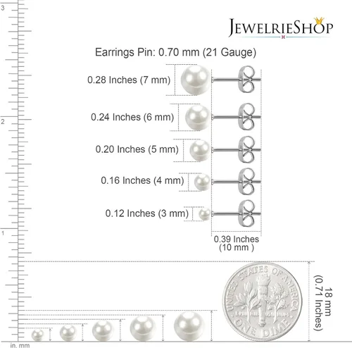 Miniatura 3 de Jewelrieshop Faux Pearl Stud Earrings 5 Pairs Stainless Steel Hypoallergenic Starter Set for Women Girls
