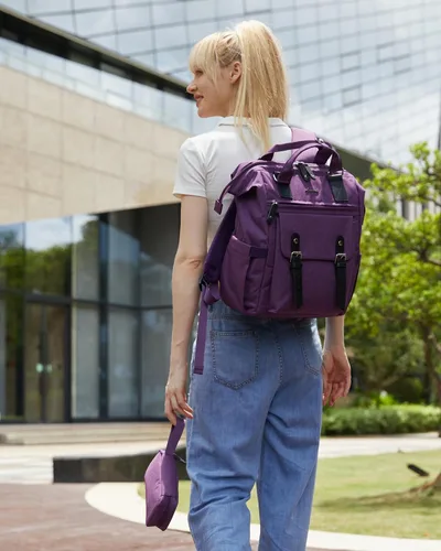 Miniatura 2 de LOVEVOOK - Mochila para laptop de mujer, bolsa de trabajo, viaje, mochilas para computadora, bolsa para enfermeras y maestras, Violeta Negro, 15,6