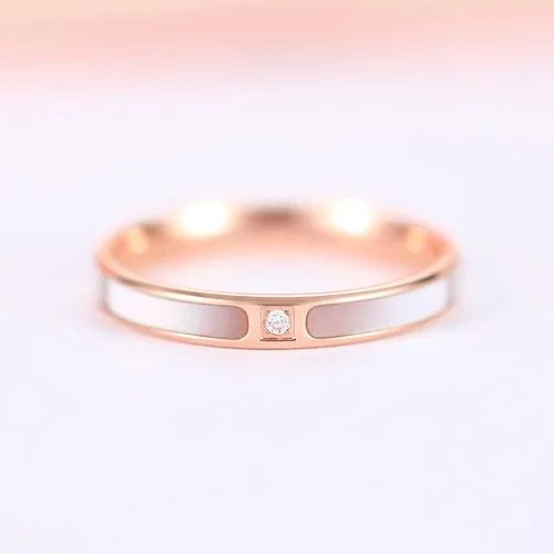 Miniatura 2 de Monkton Alianzas de boda de acero inoxidable de oro rosa para mujer con incrustaciones de concha blanca, anillo de compromiso de 0.138 in0.217