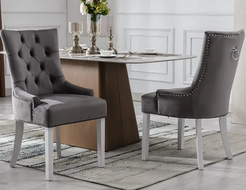 Kmax Velevt - Juego de 2 sillas laterales tapizadas de mediados de siglo, modernas sillas decorativas con patas de madera blanca capitoné con