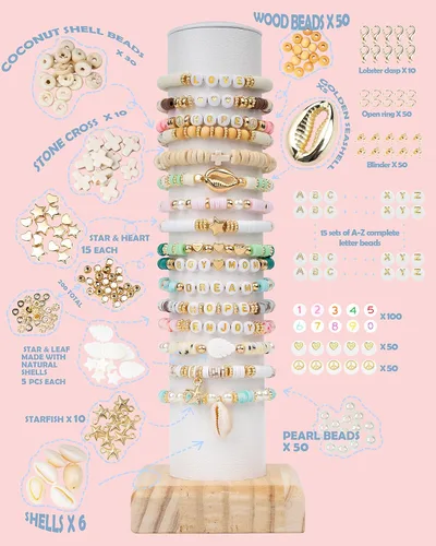 Miniatura 3 de Deinduser Kit de fabricación de pulseras, 7200 cuentas de arcilla, 24 colores, 2 cajas de cuentas para pulseras, kit de fabricación de pulseras