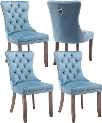 Miniatura 24 de Shenyon Juego de 2 Sillas de Comedor de Terciopelo Gris, Sillas de Comedor Tapizadas con Ribete de Anilla Trasera y Patas de Madera Maciza, Sillas