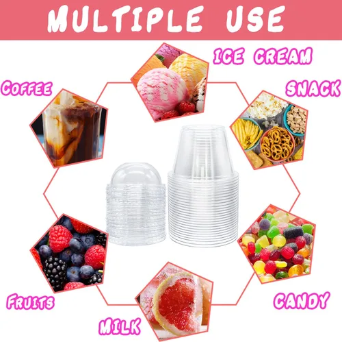 Miniatura 5 de Tiaiidi Vasos de plástico transparentes con tapas, 6 onzas - Juego de 50 Mini vasos de postre con tapas de cúpula (sin agujero), vasos desechables