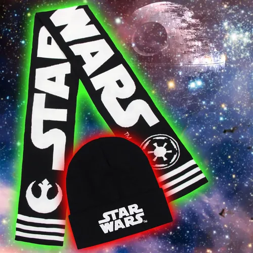 Miniatura 4 de Star Wars Galactic Empire Rebel Alliance - Juego de bufanda y gorro de punto cálido para invierno, Negro