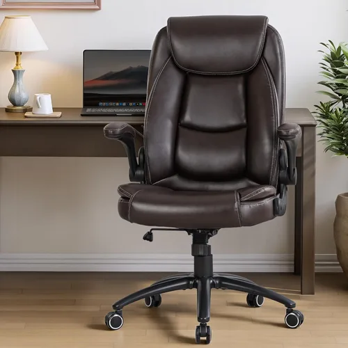 Miniatura 9 de MALOL Juego de 2 sillas de oficina de 300 libras con reposabrazos abatibles y respaldo reclinable, silla de escritorio ejecutiva ergonómica de piel