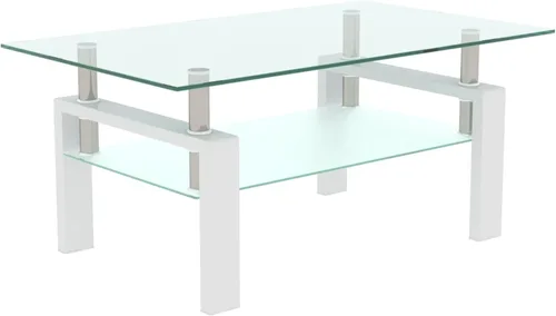 Miniatura 9 de Mesa de centro rectangular de vidrio de 39.4 pulgadas, mesa de centro negra con vidrio templado y patas de metal, mesa central moderna de 2 niveles