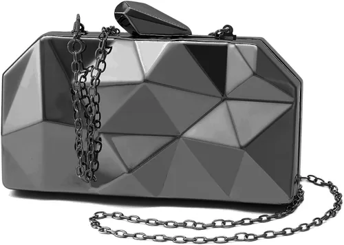 Miniatura 7 de Women Lattice Pattern Metal Evening Clutch Bag,Geometric Evening Clutch Purse Handbag With Chain Strap
