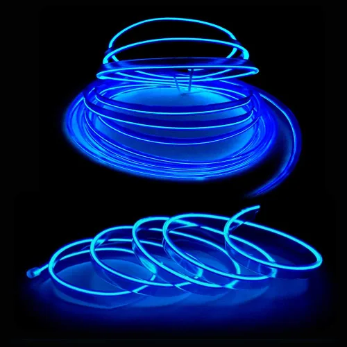 Miniatura 3 de Tira de luces LED de cable electroluminiscente azul para interior de automóvil, 6.5 pies de cable de neón con controlador USB de 5 voltios