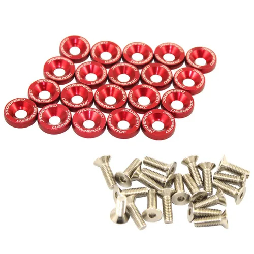 Miniatura 8 de JDMSPEED Kit de 20 Piezas de Arandelas de Guardabarros de Aluminio Billete CNC Cromado Neo para Vestir el Compartimento del Motor