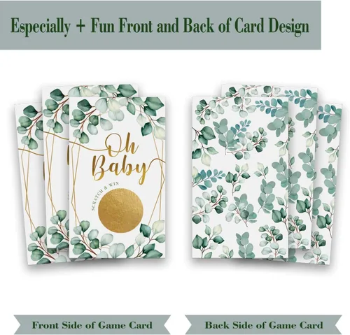 Miniatura 4 de Juego de rascar para baby shower, Oh Baby Eucalyptus Neutral Boy Girl Lucky Draw Card para actividades de fiesta, decoraciones y suministros Juego