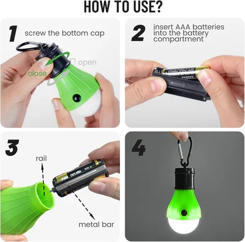 Miniatura 5 de Juego de 4 faroles LED para campamento, luces portátiles para tienda de campaña con ganchos de clip y 3 modos (alto/bajo/estroboscópico), lámpara