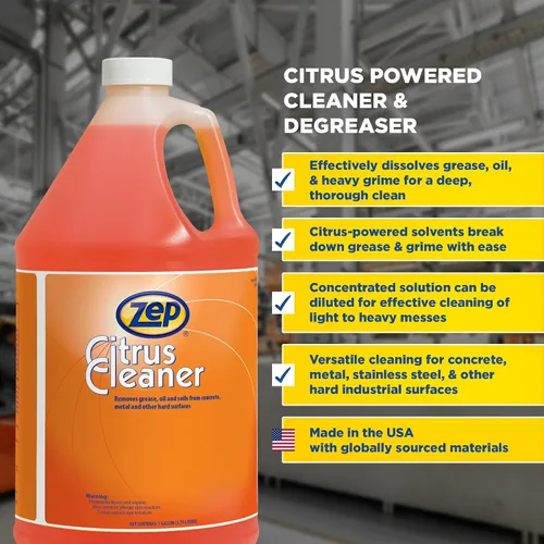 Miniatura 3 de Zep Limpiador y desengrasante de cítricos - 1 galón (caja de 4) 45524 - Concentrado, elimina grasa, suciedad, aceite y suelos del hormigón, metal