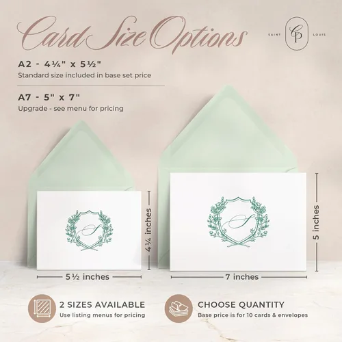 Miniatura 4 de Papelería plegada con cresta personalizada, tarjetas iniciales personalizadas para pareja con sobres, elegantes tarjetas de notas plegadas