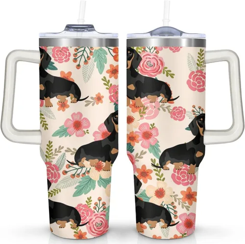 Miniatura 21 de Dachshund - Vaso de viaje aislado de acero inoxidable de 20 onzas con asa y pajilla, regalo para mujer, para el Día de la Madre, a prueba de fugas