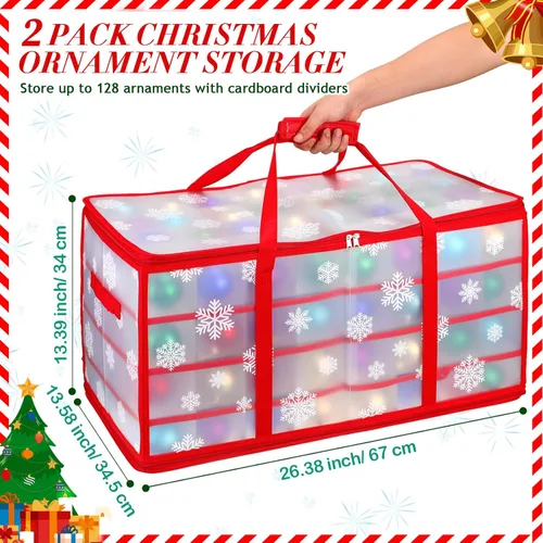 Miniatura 2 de Hosuly 2 cajas de almacenamiento de plástico para adornos de Navidad con divisores, cremalleras, 8 bandejas, 128 ranuras, contenedores
