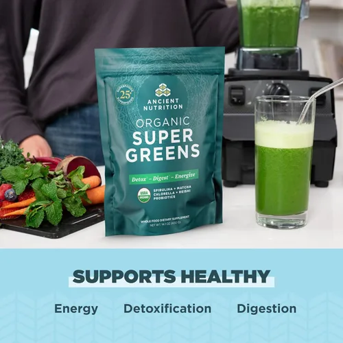 Miniatura 7 de Ancient Nutrition Proteína en polvo de péptidos de colágeno múltiple, sin sabor, 100 porciones + polvo orgánico Supergreens, sin sabor, 50 porciones