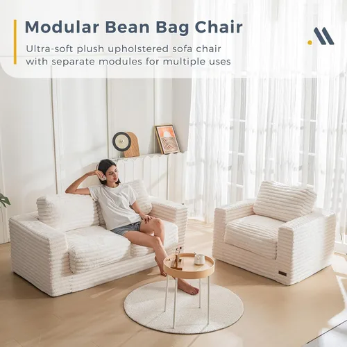 Miniatura 8 de MAXYOYO Silla Puf Gigante para Adultos, Sofá de Piso Biplaza Tapizado con Almohadas y Reposabrazos, Sofá Puf Grande Silla Cojín de Felpa