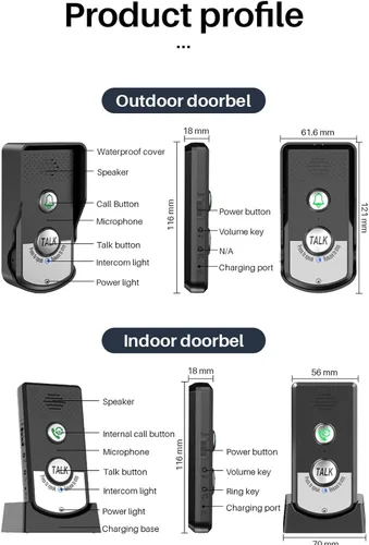 Miniatura 8 de Intercomunicadores inalámbricos para el hogar, 4,921.3 ft, 2 métodos de carga, sistema de intercomunicador inalámbrico de largo alcance, timbre