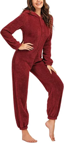 Miniatura 3 de chouyatou Mameluco de sherpa ultra cómodo para mujer, pijama con capucha para las orejas