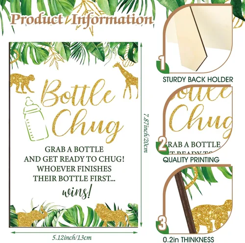 Miniatura 3 de TrelaCo Safari Cool Baby Shower Games Bottle Chug Sign Wooden Jungle Animals Set de regalo para revelación de género suministros de fiesta y 12