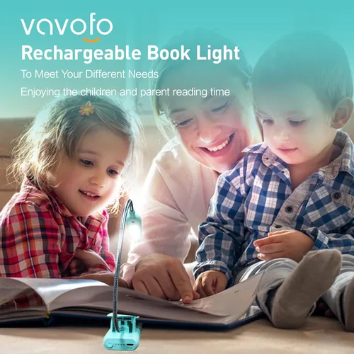Miniatura 2 de VAVOFO - Luz de lectura recargable para libros, bloqueo de luz azul, luz de lectura con clip de 1600K ámbar, luz para libros de 7 LEDs para niños