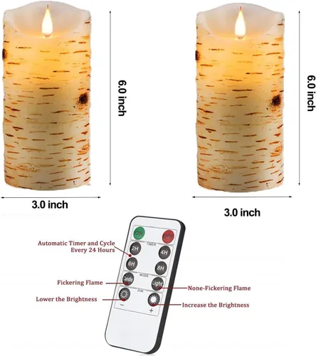 Miniatura 4 de Velas LED sin llama con pilas, con mecha 3D, control remoto de 10 teclas, temporizador de 24 horas, juego de 2 velas parpadeantes eléctricas, cera