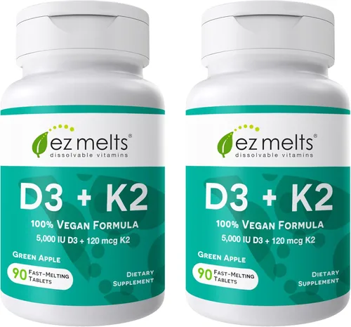 Miniatura 12 de EZ Melts D3, 5000 IU, vitaminas solubles, cero azúcar, sabor natural a manzana, libre de GMO, pastillas de disolución rápida, salud ósea e