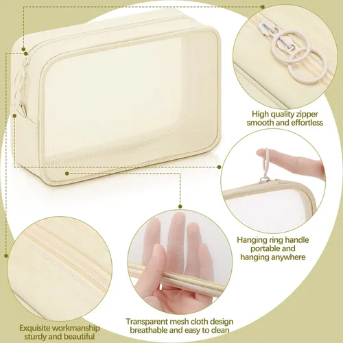 Miniatura 3 de Weewooday 4 piezas Bolsa de maquillaje de malla Bolsa de cosméticos de malla Bolsa de viaje para artículos de tocador con cremallera Mini bolsa