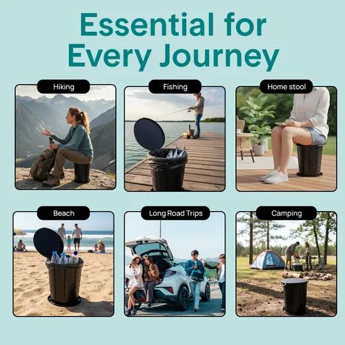 Miniatura 8 de SereneLife Asiento de inodoro plegable para campamento, altura ajustable, portátil, para viaje, con tapa, bolsa de transporte, base antideslizante