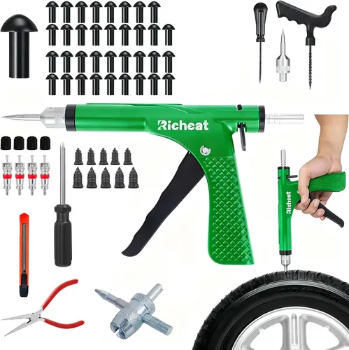 Miniatura 10 de Richcat Kit de reparación de pinchazos de neumáticos sin cámara con tapón de seta, repara pinchazos y neumáticos planos para motocicletas