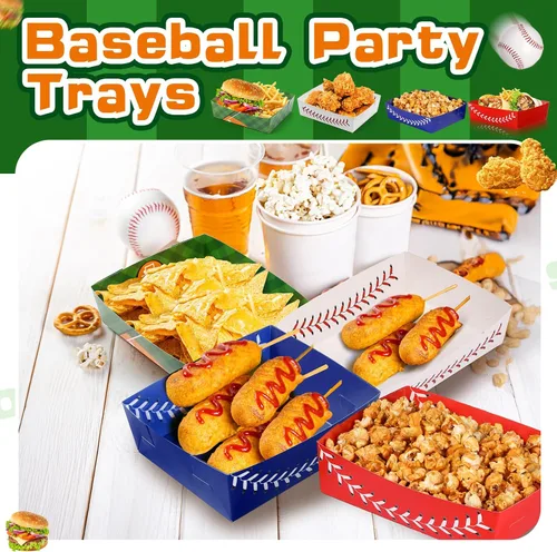 Miniatura 5 de Teling 36 piezas de suministros para fiestas temáticas de béisbol, bandejas grandes de platos de béisbol de 5 libras, bandejas de comida, barco, 4