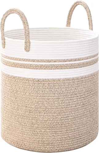 Miniatura 18 de Cesta de lavandería para organizar, cestas grandes de lavandería de 52 litros, cesta de manta tejida de cuerda de algodón, cesta de lavandería