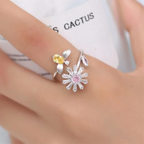 Miniatura 2 de Anillo ajustable para mujer anillo de piedra natal circonita cúbica anti ansiedad apertura de flores y abejas anillo giratorio para niña anillo