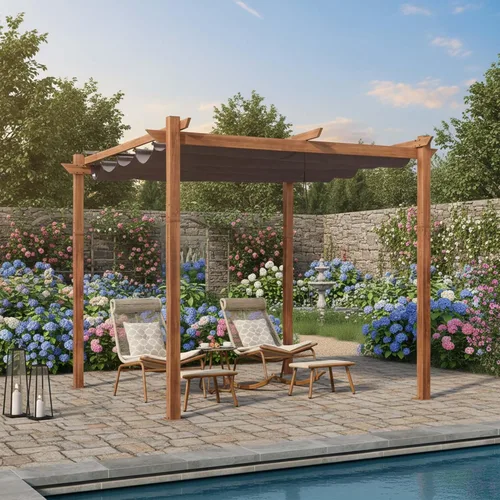 Miniatura 29 de PURPLE LEAF Pérgola retráctil para exteriores de 10 x 10 pies con toldo, refugio de metal para patio, jardín, pabellón, marco de grano de madera
