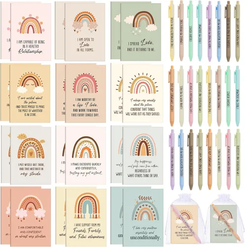 Miniatura 27 de Mooliwe Conjunto de Regalo de Afirmación Positiva de 24 Juegos/48 Piezas, Cuadernos de Gratitud con Bolígrafos, Bolsas Pequeñas, Blocs de Notas