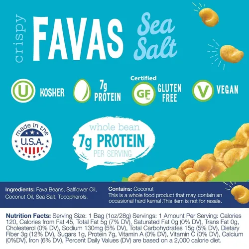 Miniatura 2 de The Good Bean Crispy Favas - Sal marina - (paquete de 50) bolsa de 1 onza - Frijoles Fava - Snack vegano con buena fuente de proteína vegetal y fibra