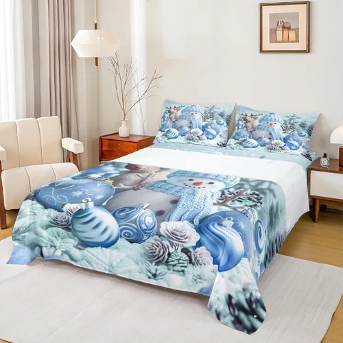 Miniatura 14 de Erosebridal Juego de ropa de cama individual con diseño de árbol de Navidad, muñeco de nieve, decoración de corona de Navidad, sábana bajera