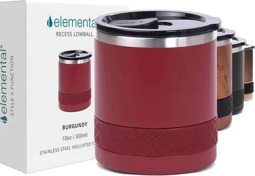 Miniatura 23 de Elemental Recess Vaso bajo de 10 oz, taza de acero inoxidable de triple pared con tapa de Tritan no fracturable, vaso de whisky aislado, taza