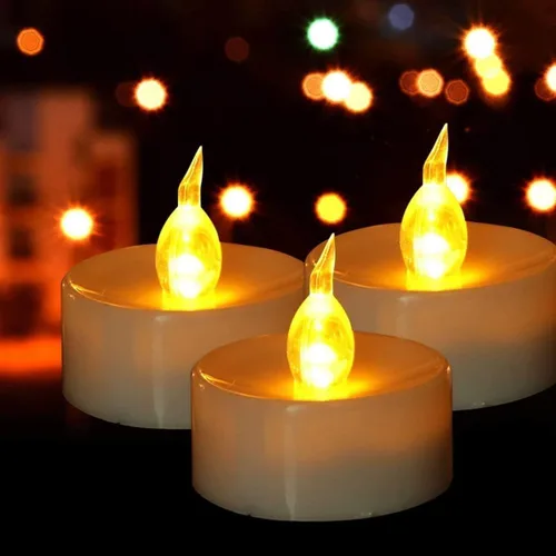 Miniatura 10 de Velas de té sin llama, juego de 24 velas LED a pilas con parpadeo eléctrico, vela votiva falsa realista, lámpara de luz blanca cálida de larga