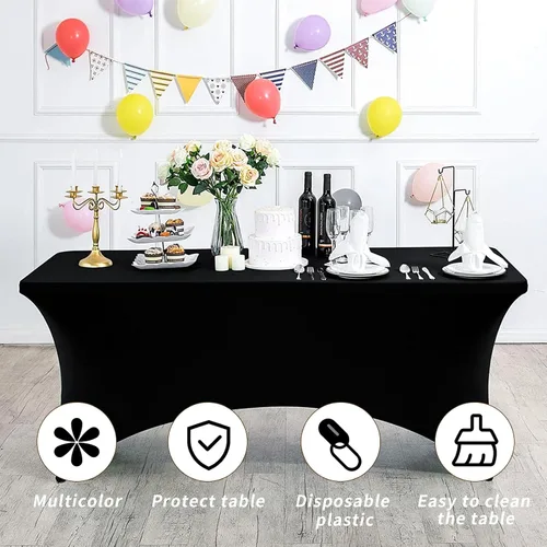 Miniatura 5 de Fixwal Mantel Negro de 6 Pies para Mesas Rectangulares, Paquete de 10 Manteles de Spandex para Mesas Rectangulares de 6 Pies, Ajustado Rectangular
