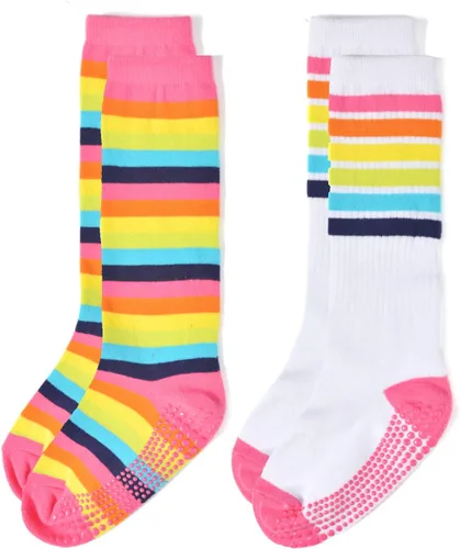 Miniatura 9 de EPEIUS Calcetines altos hasta la rodilla con rayas de arco iris para bebé, calcetines de tubo antideslizantes para uniforme de fútbol para niños