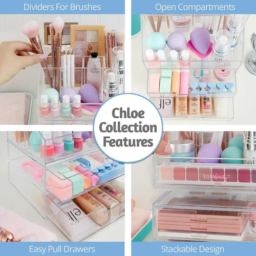 Miniatura 4 de STORi Chloe - Soporte de maquillaje transparente apilable y paquete de 4 cajones Organiza cosméticos y suministros de belleza Fabricado