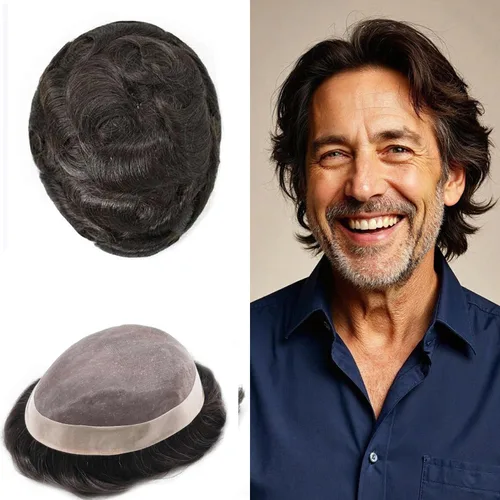 Miniatura 102 de Mens Toupee Hair Piece For Men Fine Mono Men Hair System Toupee For Men Hair Piece Real Human Hair System For Men Protesis Capilar Para Hombre 6x9